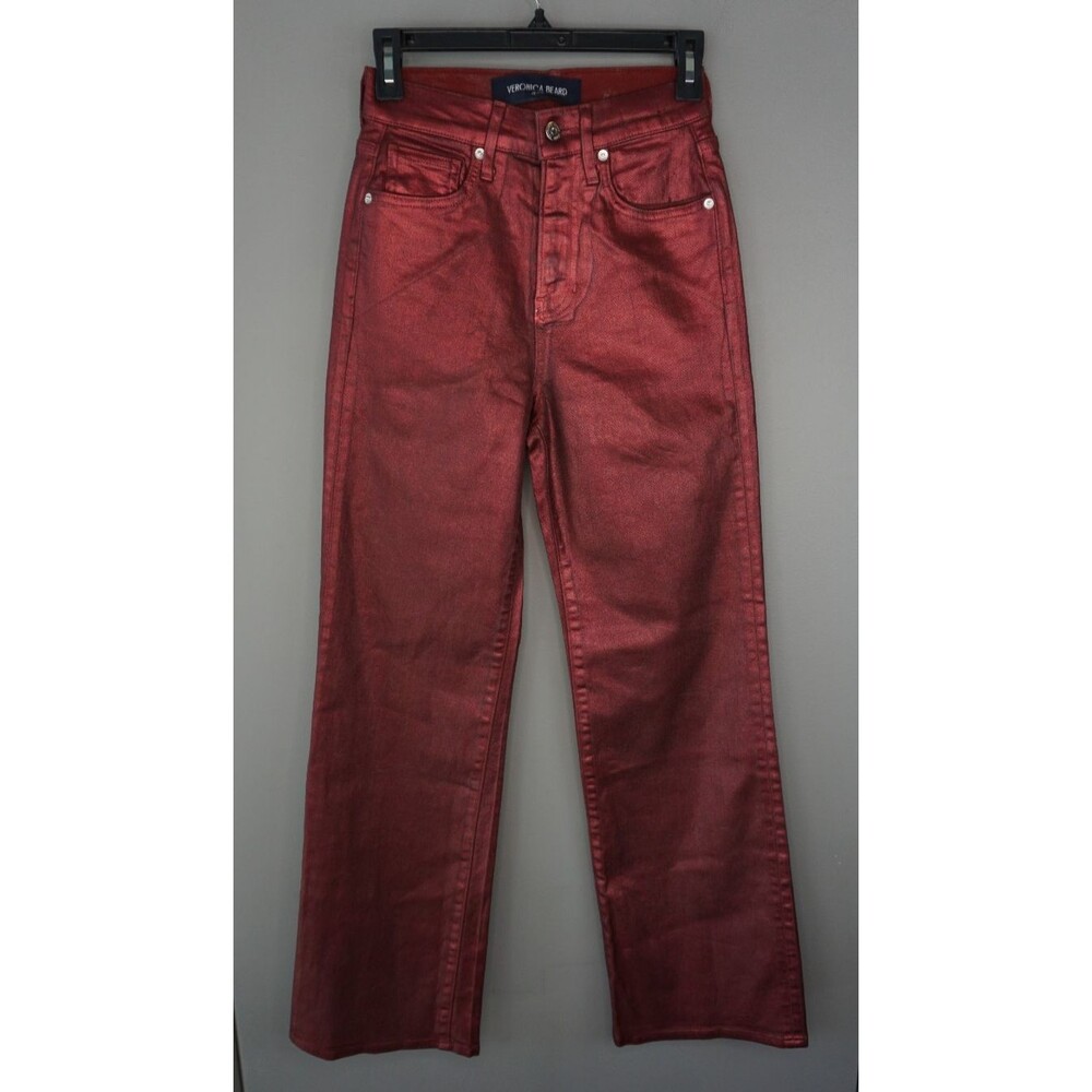 Veronica Beard women's jeans crosbie wide leg loafer coated burgundy size 24